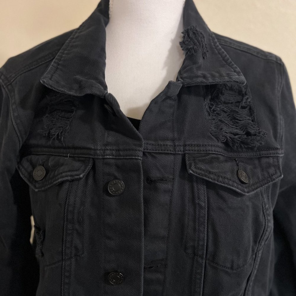 Unisex Black Refuge Distressed Jean Jacket Size Large - Picture 2 of 13